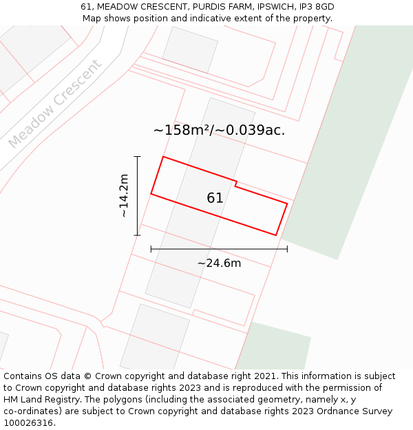 61, MEADOW CRESCENT, PURDIS FARM, IPSWICH, IP3 8GD: Plot and title map