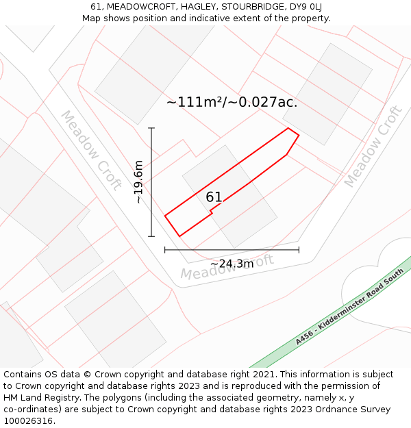 61, MEADOWCROFT, HAGLEY, STOURBRIDGE, DY9 0LJ: Plot and title map
