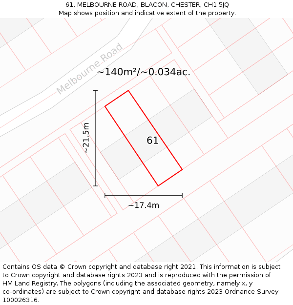 61, MELBOURNE ROAD, BLACON, CHESTER, CH1 5JQ: Plot and title map