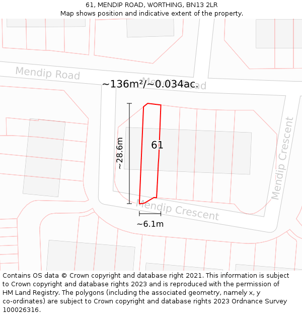 61, MENDIP ROAD, WORTHING, BN13 2LR: Plot and title map