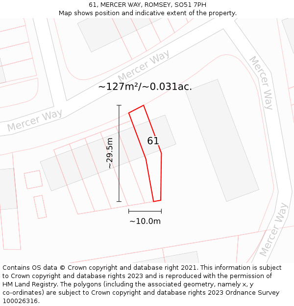 61, MERCER WAY, ROMSEY, SO51 7PH: Plot and title map
