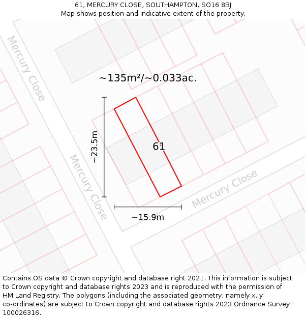 61, MERCURY CLOSE, SOUTHAMPTON, SO16 8BJ: Plot and title map