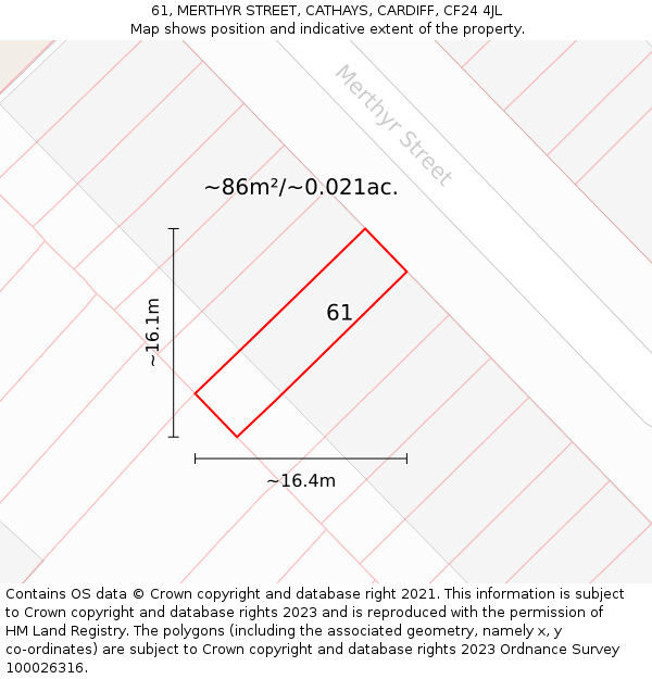 61, MERTHYR STREET, CATHAYS, CARDIFF, CF24 4JL: Plot and title map