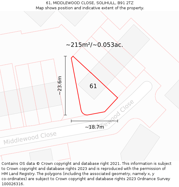 61, MIDDLEWOOD CLOSE, SOLIHULL, B91 2TZ: Plot and title map