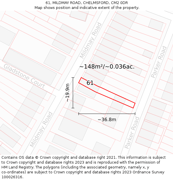 61, MILDMAY ROAD, CHELMSFORD, CM2 0DR: Plot and title map