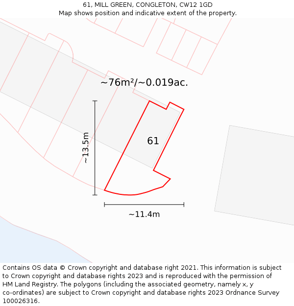61, MILL GREEN, CONGLETON, CW12 1GD: Plot and title map