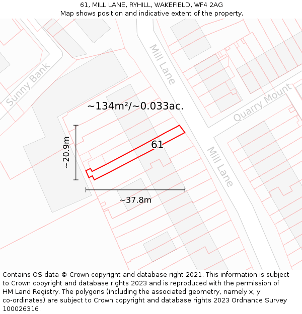 61, MILL LANE, RYHILL, WAKEFIELD, WF4 2AG: Plot and title map