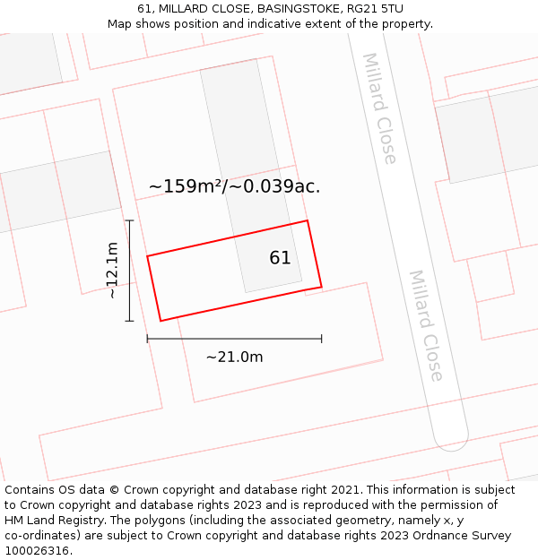 61, MILLARD CLOSE, BASINGSTOKE, RG21 5TU: Plot and title map