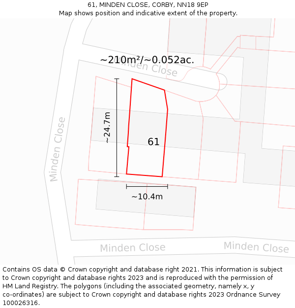 61, MINDEN CLOSE, CORBY, NN18 9EP: Plot and title map