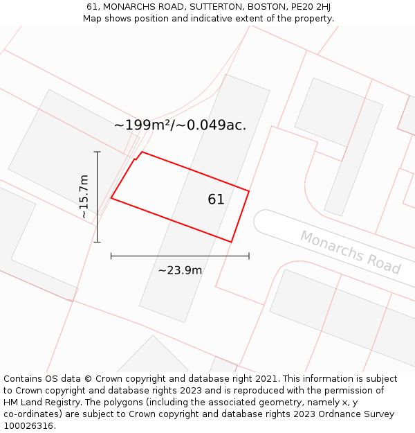 61, MONARCHS ROAD, SUTTERTON, BOSTON, PE20 2HJ: Plot and title map