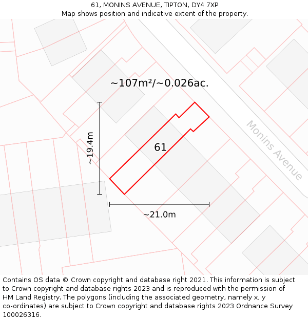 61, MONINS AVENUE, TIPTON, DY4 7XP: Plot and title map