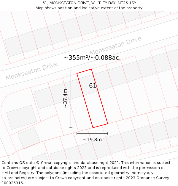 61, MONKSEATON DRIVE, WHITLEY BAY, NE26 1SY: Plot and title map