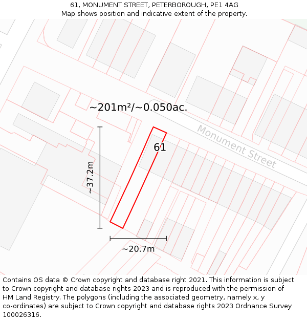 61, MONUMENT STREET, PETERBOROUGH, PE1 4AG: Plot and title map