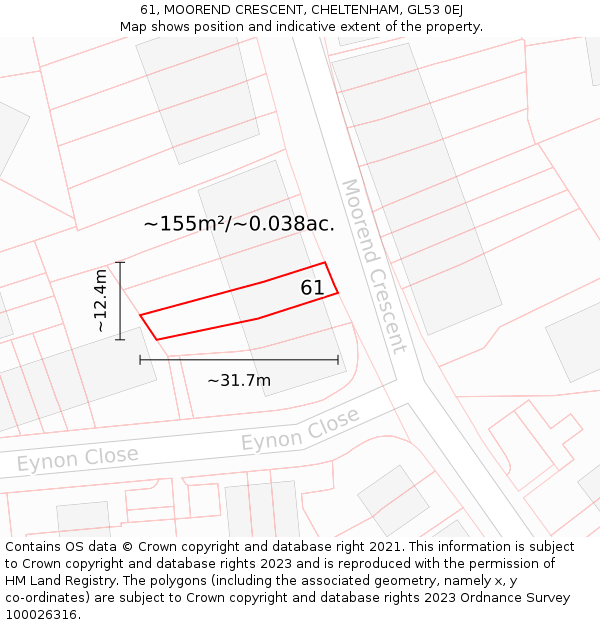 61, MOOREND CRESCENT, CHELTENHAM, GL53 0EJ: Plot and title map