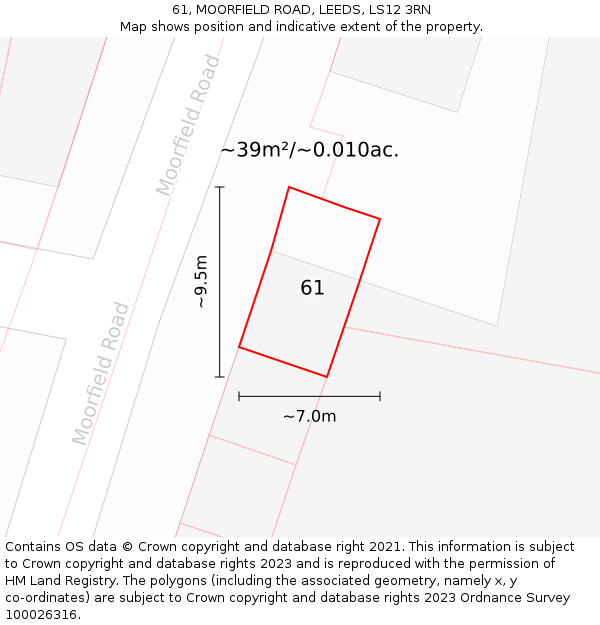 61, MOORFIELD ROAD, LEEDS, LS12 3RN: Plot and title map