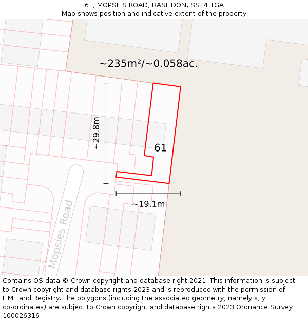 61, MOPSIES ROAD, BASILDON, SS14 1GA: Plot and title map