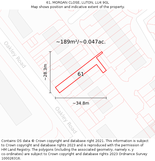 61, MORGAN CLOSE, LUTON, LU4 9GL: Plot and title map
