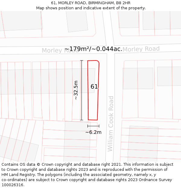 61, MORLEY ROAD, BIRMINGHAM, B8 2HR: Plot and title map