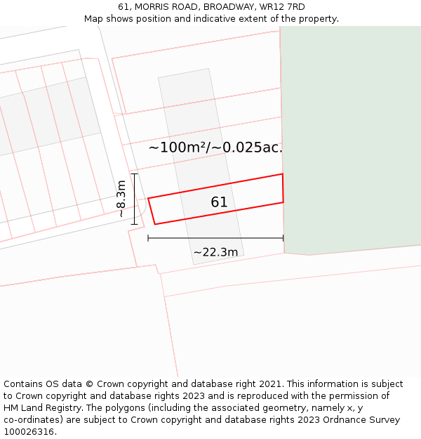 61, MORRIS ROAD, BROADWAY, WR12 7RD: Plot and title map