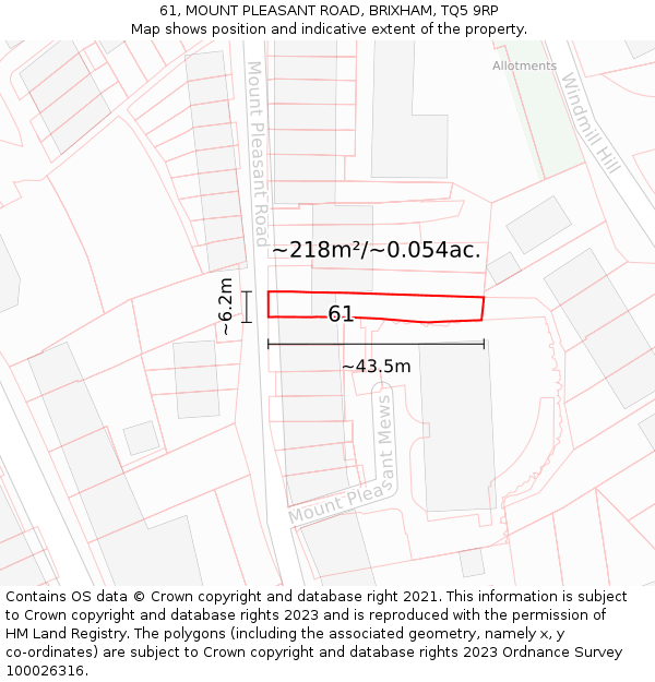 61, MOUNT PLEASANT ROAD, BRIXHAM, TQ5 9RP: Plot and title map