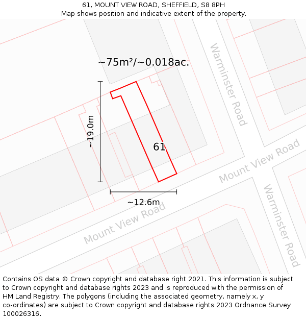 61, MOUNT VIEW ROAD, SHEFFIELD, S8 8PH: Plot and title map