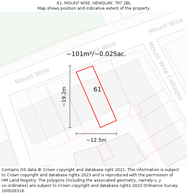 61, MOUNT WISE, NEWQUAY, TR7 2BL: Plot and title map