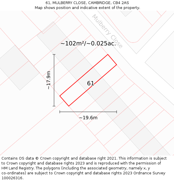 61, MULBERRY CLOSE, CAMBRIDGE, CB4 2AS: Plot and title map