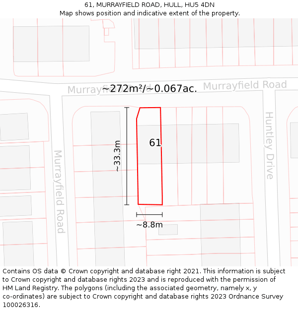 61, MURRAYFIELD ROAD, HULL, HU5 4DN: Plot and title map