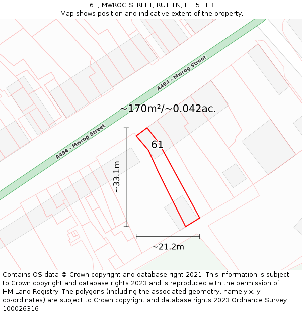 61, MWROG STREET, RUTHIN, LL15 1LB: Plot and title map