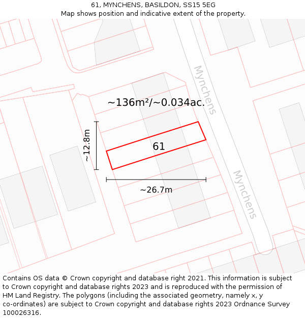 61, MYNCHENS, BASILDON, SS15 5EG: Plot and title map