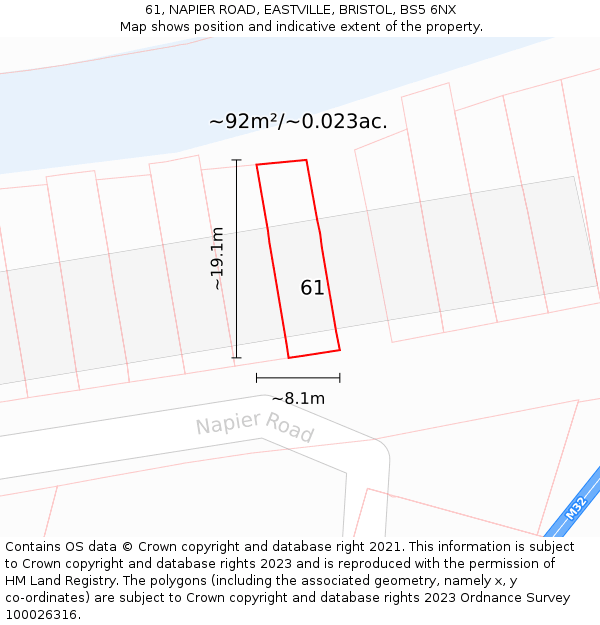 61, NAPIER ROAD, EASTVILLE, BRISTOL, BS5 6NX: Plot and title map