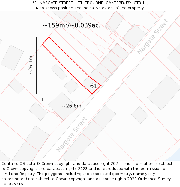 61, NARGATE STREET, LITTLEBOURNE, CANTERBURY, CT3 1UJ: Plot and title map