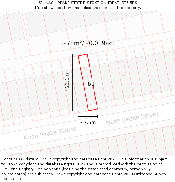 61, NASH PEAKE STREET, STOKE-ON-TRENT, ST6 5BS: Plot and title map