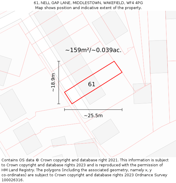 61, NELL GAP LANE, MIDDLESTOWN, WAKEFIELD, WF4 4PG: Plot and title map