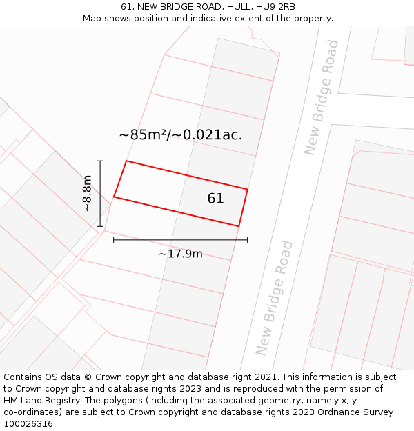 61, NEW BRIDGE ROAD, HULL, HU9 2RB: Plot and title map