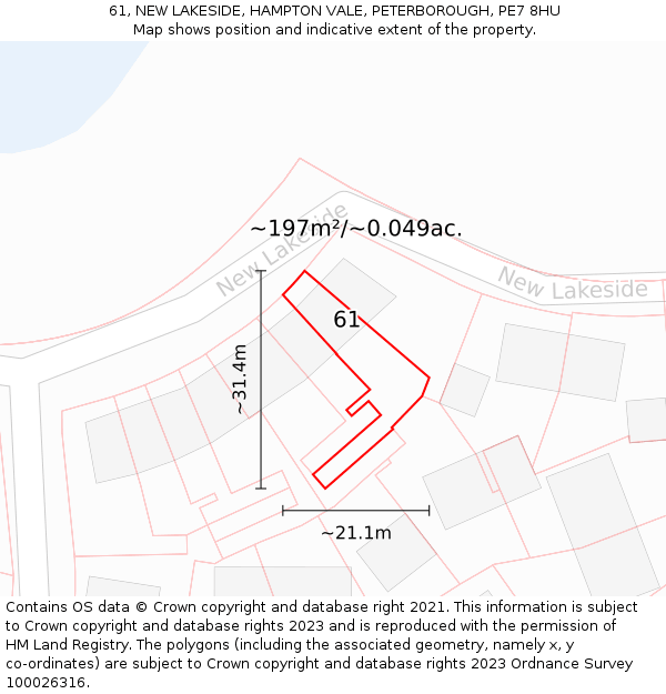61, NEW LAKESIDE, HAMPTON VALE, PETERBOROUGH, PE7 8HU: Plot and title map