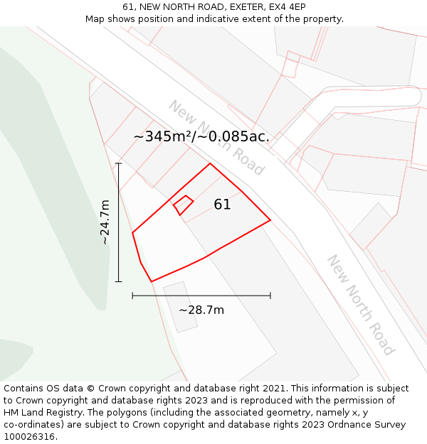 61, NEW NORTH ROAD, EXETER, EX4 4EP: Plot and title map