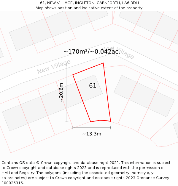 61, NEW VILLAGE, INGLETON, CARNFORTH, LA6 3DH: Plot and title map