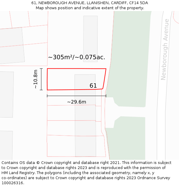 61, NEWBOROUGH AVENUE, LLANISHEN, CARDIFF, CF14 5DA: Plot and title map