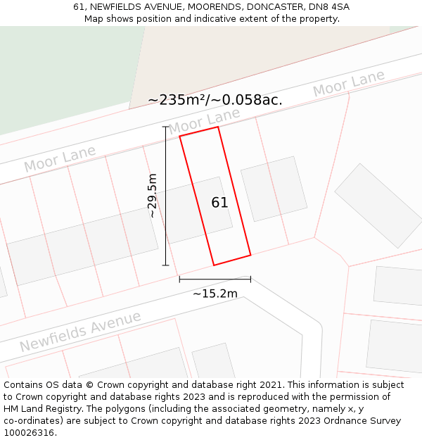 61, NEWFIELDS AVENUE, MOORENDS, DONCASTER, DN8 4SA: Plot and title map
