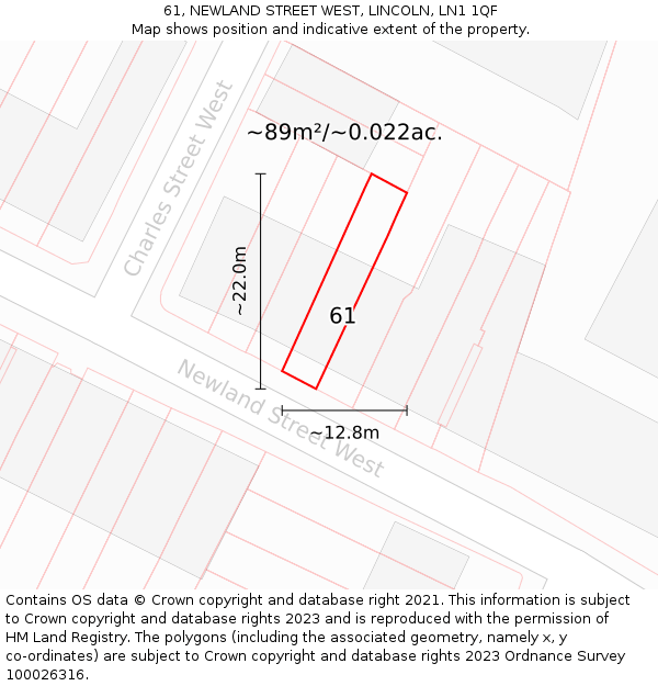 61, NEWLAND STREET WEST, LINCOLN, LN1 1QF: Plot and title map