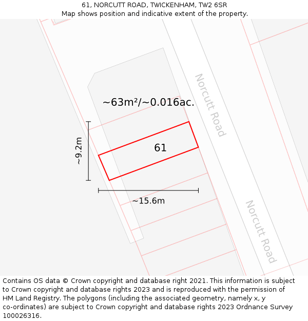61, NORCUTT ROAD, TWICKENHAM, TW2 6SR: Plot and title map