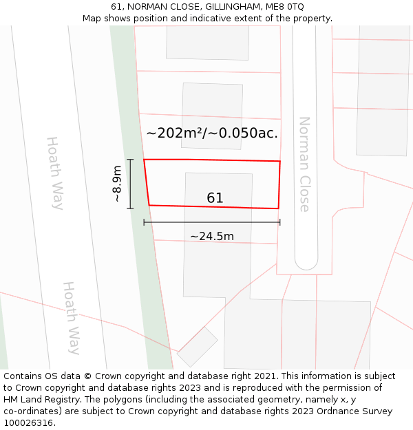 61, NORMAN CLOSE, GILLINGHAM, ME8 0TQ: Plot and title map