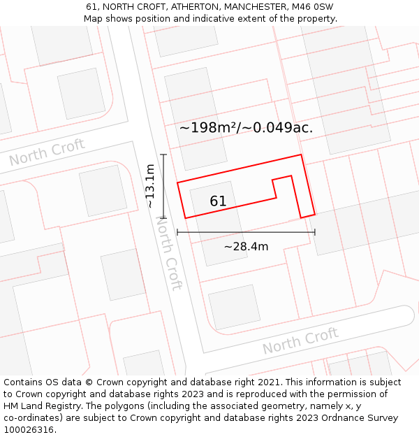 61, NORTH CROFT, ATHERTON, MANCHESTER, M46 0SW: Plot and title map
