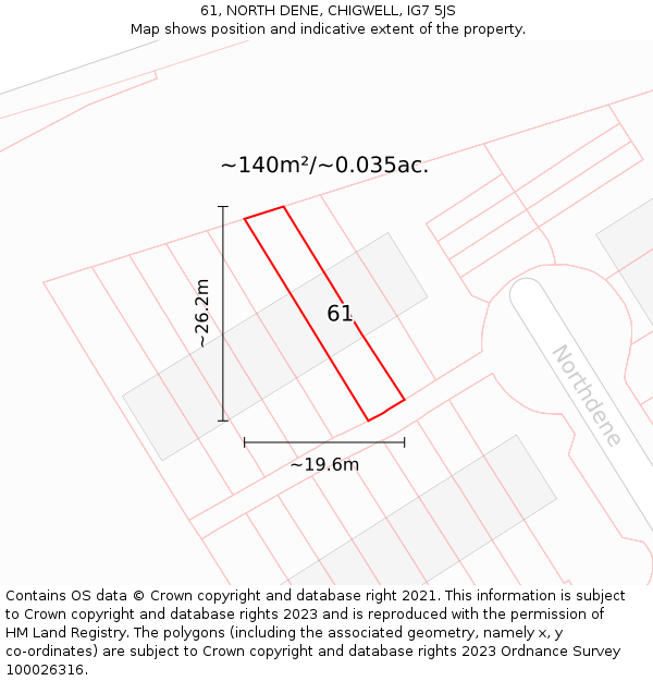 61, NORTH DENE, CHIGWELL, IG7 5JS: Plot and title map