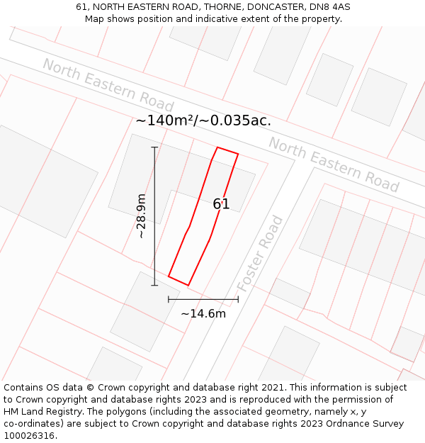 61, NORTH EASTERN ROAD, THORNE, DONCASTER, DN8 4AS: Plot and title map
