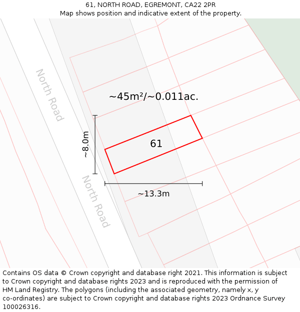61, NORTH ROAD, EGREMONT, CA22 2PR: Plot and title map