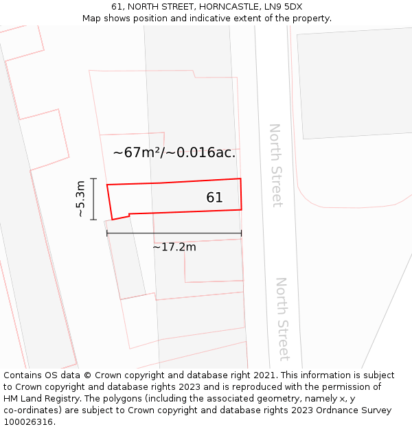 61, NORTH STREET, HORNCASTLE, LN9 5DX: Plot and title map