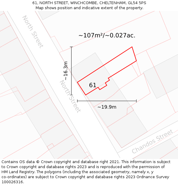 61, NORTH STREET, WINCHCOMBE, CHELTENHAM, GL54 5PS: Plot and title map