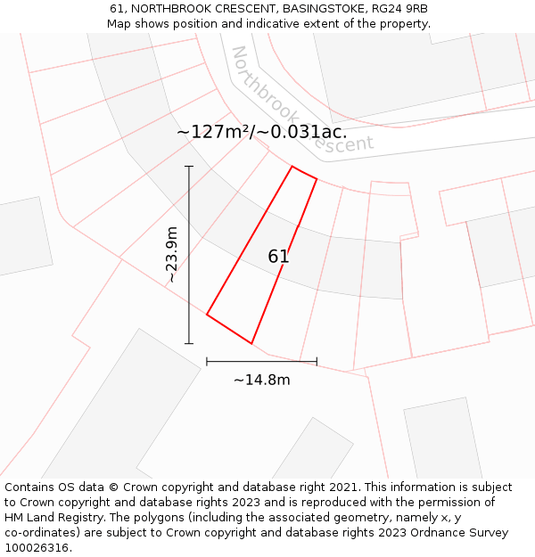 61, NORTHBROOK CRESCENT, BASINGSTOKE, RG24 9RB: Plot and title map